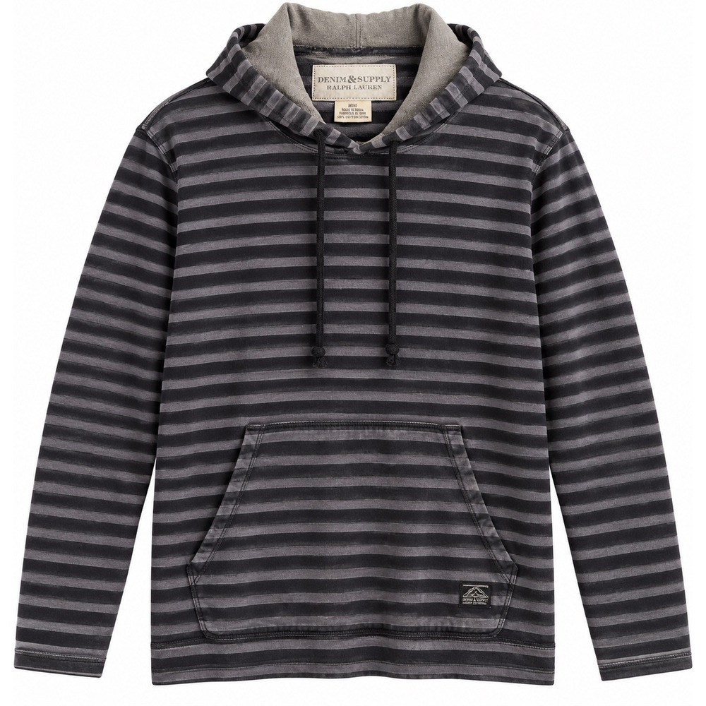 Denim & Supply Ralph Lauren Mens M Striped Hoodie Gray Cotton Pullover Pocket RL